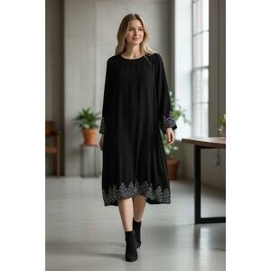 Tiana B Women's Dress Size 16 Black With Rinestones on Hem and Sleeve Hems NWT